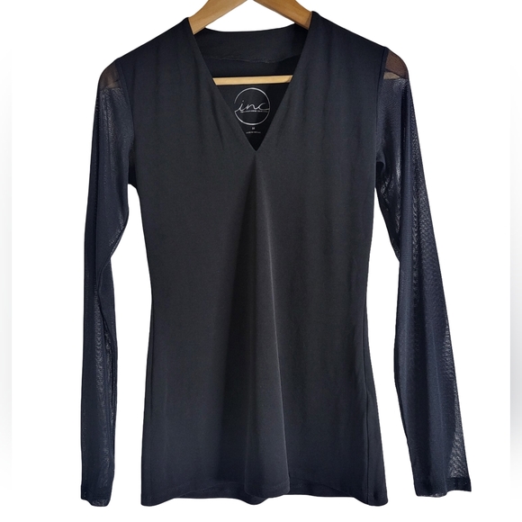 INC International Concepts Tops - INC International Concepts Black Mesh Sleeve Women's Top
